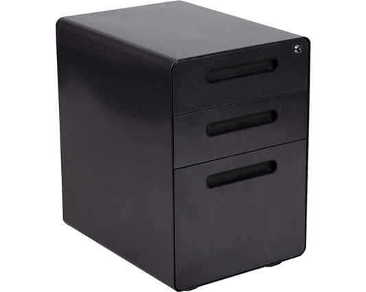 Flash Furniture Wren Ergonomic 3-Drawer Mobile Locking Filing Cabinet with Anti-Tilt Mechanism and Hanging Drawer for Legal & Letter Files, Black