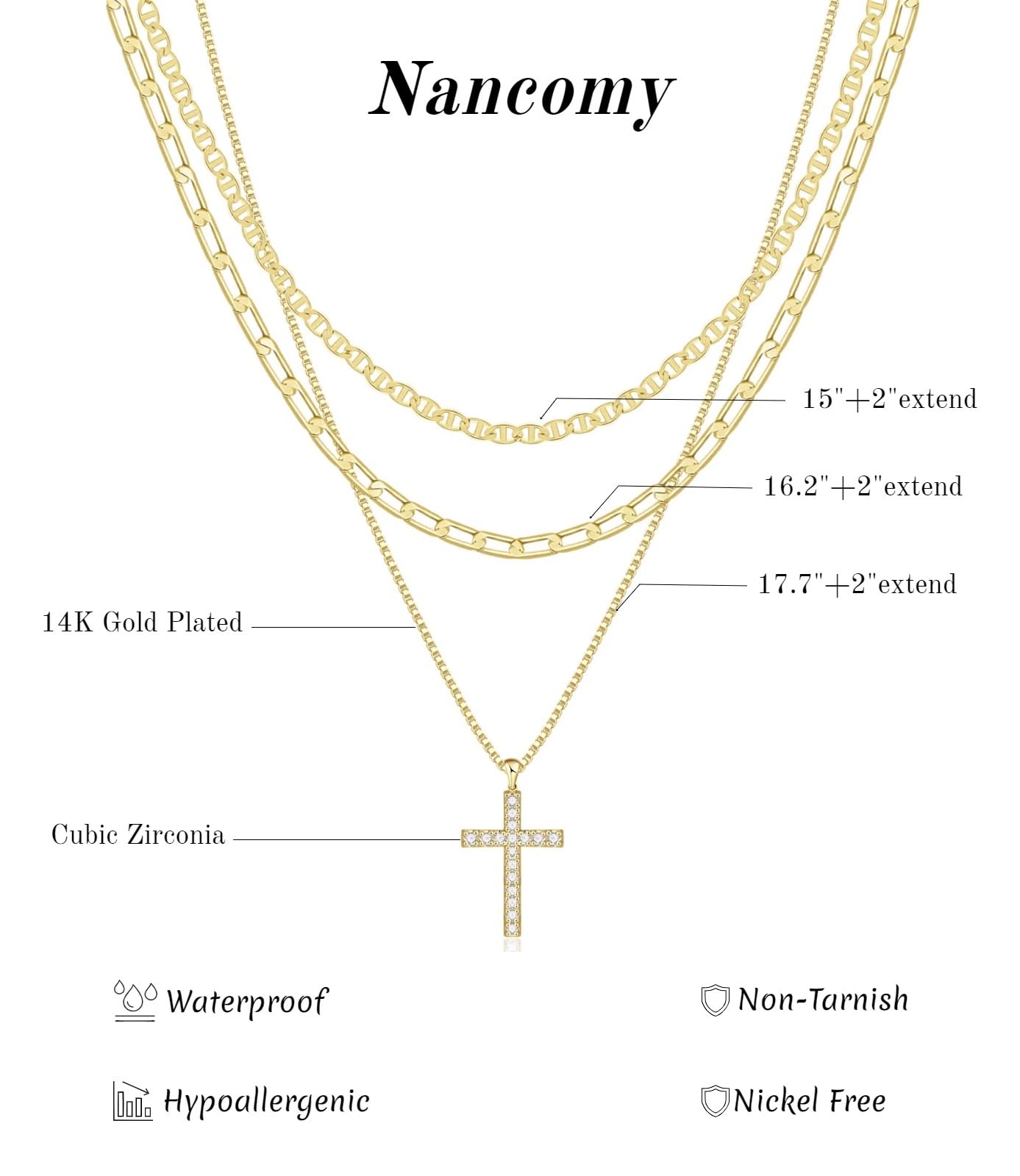 Nancomy Layered Gold Cross Necklaces for Women, Stack Stackable 14K Gold Plated CZ Cubic Zirconia Pendant Necklace Set Dainty Choker Layering Necklaces for Women Faith Jewelry Religious Gift