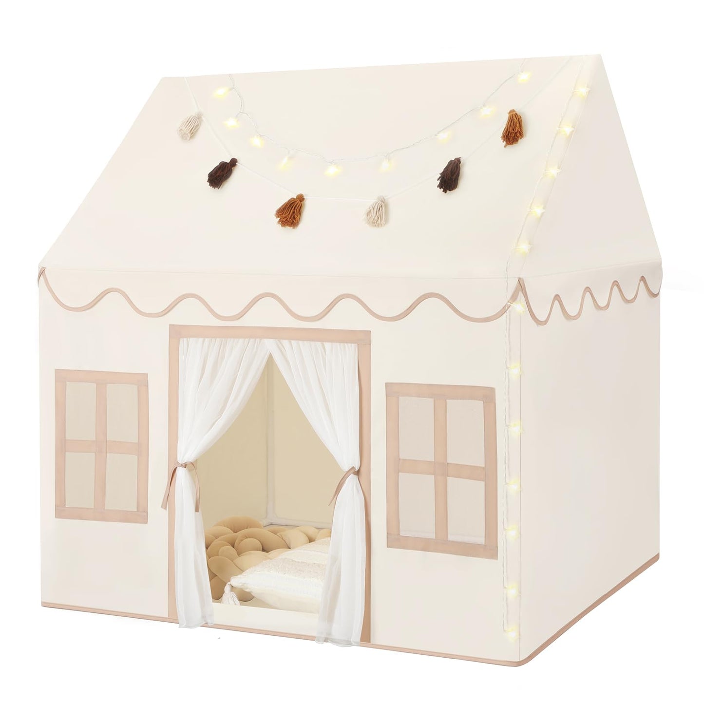 Senodeer Kids Play Tent Indoor: with Mat, Tassel Garland, Star Lights - Girl Tent Indoor Playhouse for Kids Toys for Boy Girl Birthday Gift