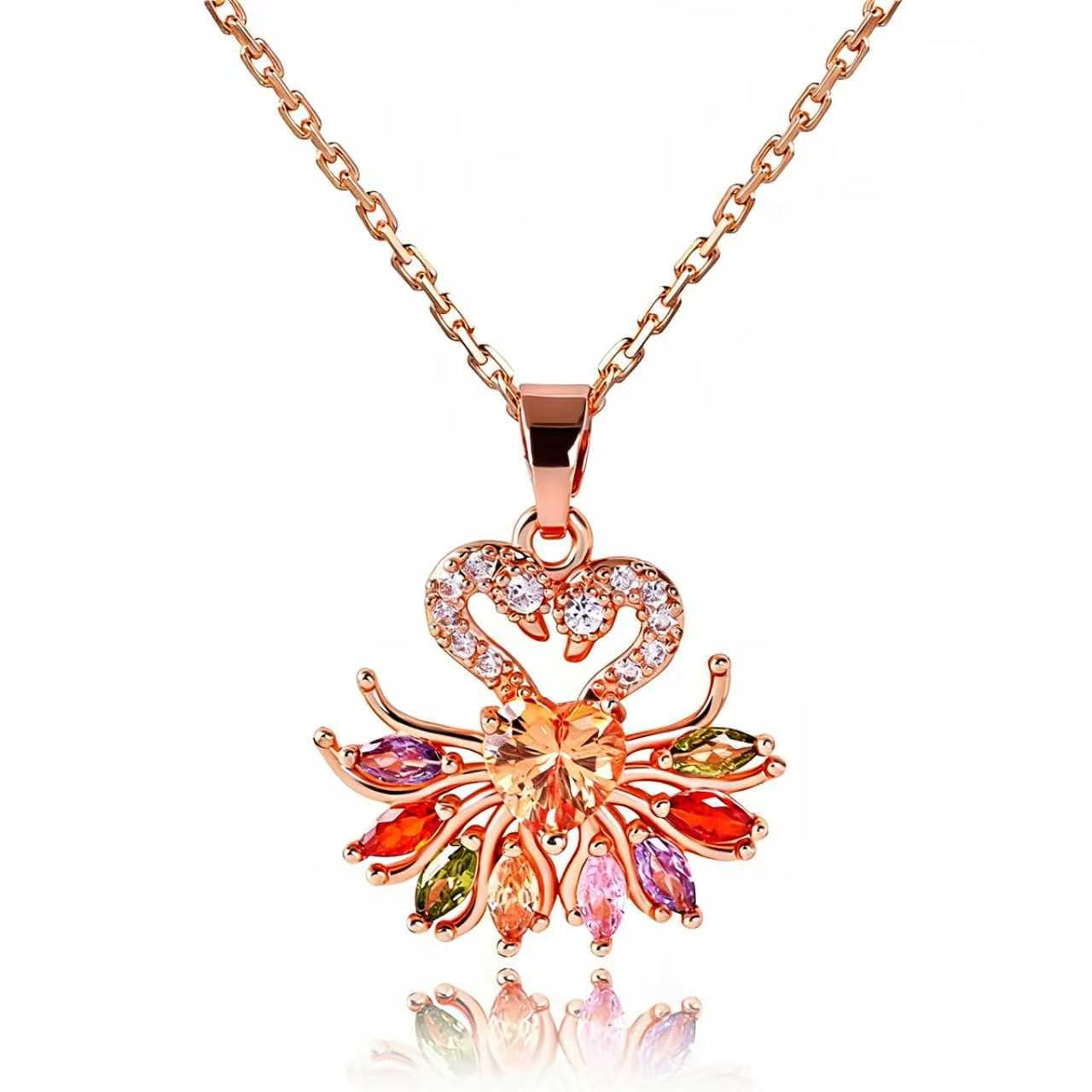Kim Carrey Italian Elegant Rose Gold Necklace for Ladies | 18K Rose Gold Plated Necklace Pendant for Women | Gemstone necklace, Gift for Daughter, Wife, Mom, Her Jewelry (Colorful Swan)