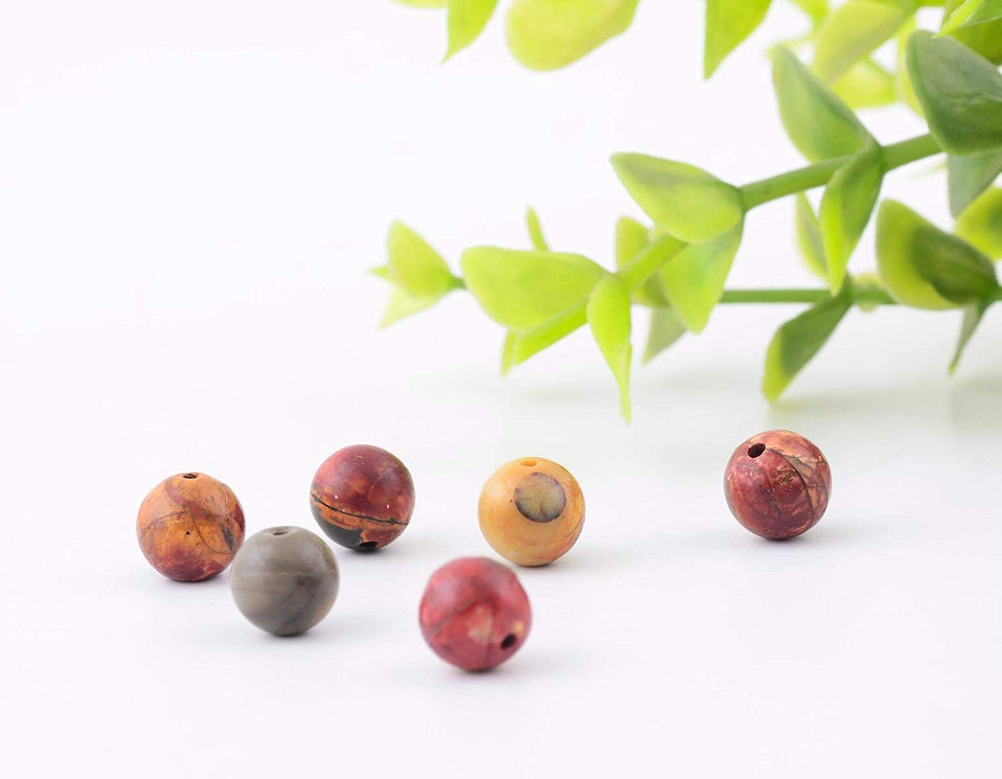 Natural Stone Beads 100pcs 10mm Picasso Jasper Round Genuine Real Stone Beading Loose Gemstone Hole 1mm DIY Charm Smooth Beads for Bracelet Necklace Earrings Jewelry Making (Picasso Jasper Red, 10mm)