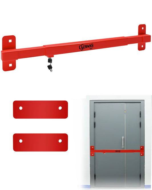 Adjustable Door Security Lock Bar, Commercial Shed Outswing Door Security Bar Fit for 32" to 42" Exterior Opening Door, Anti-Theft Barricade Lock for Jobsite Office, Warehouse, Trailer Door
