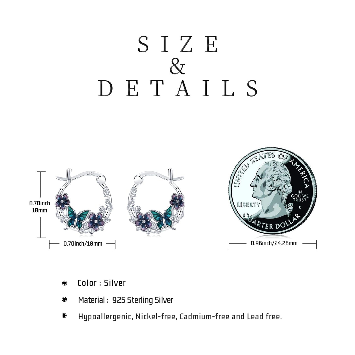 JUSTKIDSTOY Butterfly Earrings 925 Sterling Silver Purple Flower Hoop Earrings Jewelry Butterfly Graduation Gifts for Women Daughter Her