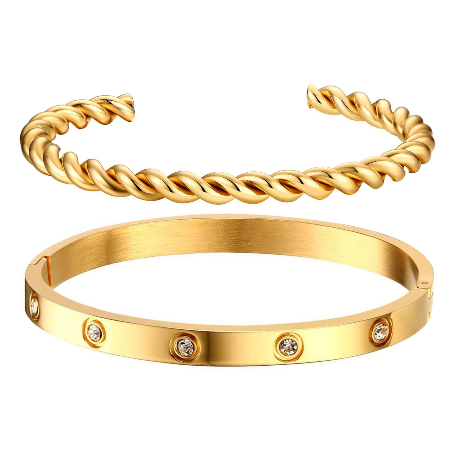 MPRAINBOW Gold Bracelets for Women, 2Pcs 18K Gold Plated Cubic Zirconia Bangle Crystal Friendship Bracelet Jewelry,Wedding Party Christmas Birthday Gift for Girlfriend Sister Daughter