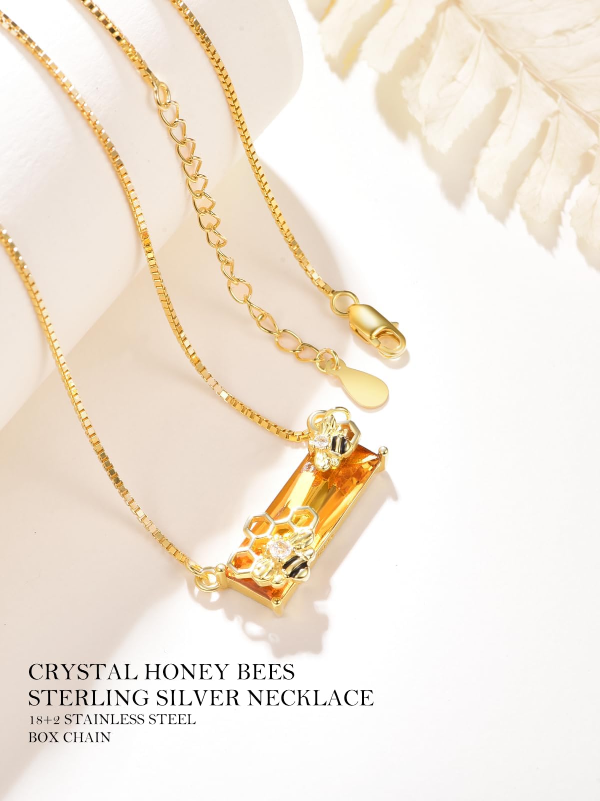 AENEAS Valentines Day Gifts for Women Her Bee Necklace 18K Gold Over 925 Sterling Silver Honeycomb Pendant Citrine Crystal Bumble Jewelry Cute Animal Christmas Gifts for Women Wife Her
