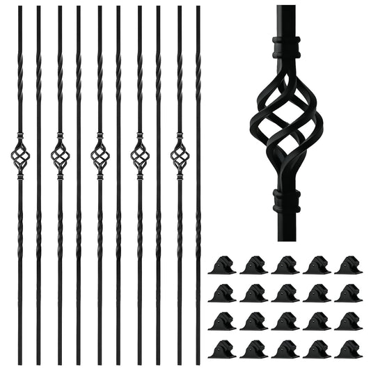 Belinova 30 Pack Wrought Iron Balusters 44'' Hollow Staircase Balusters with Swivel Shoes Balusters for Staircase Interior Double Twist Stair Basket Decorative Spindles for Staircase Indoor