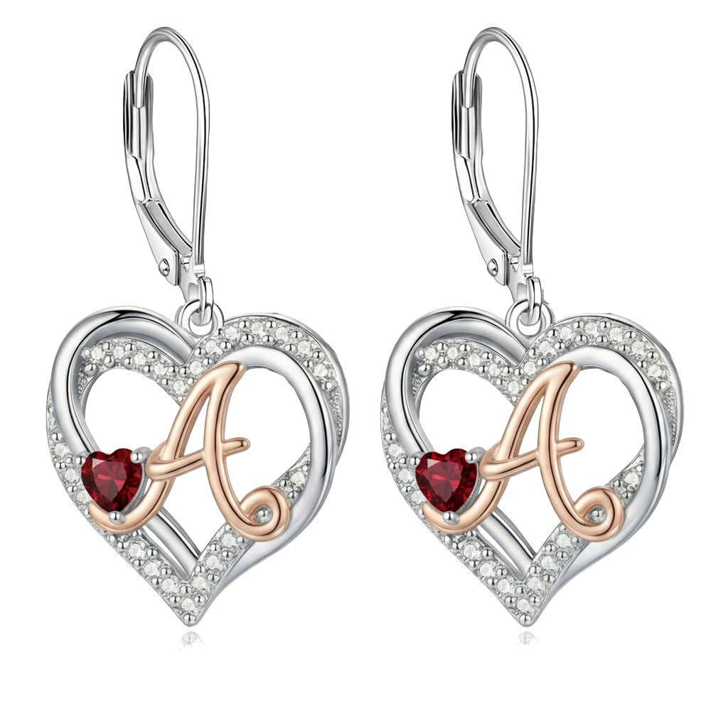 ZPMMPZ Initial Birthstone Earrings Intial Letter Dangle Drop Earrings Birthstone Jewelry Gifts for Women A & February