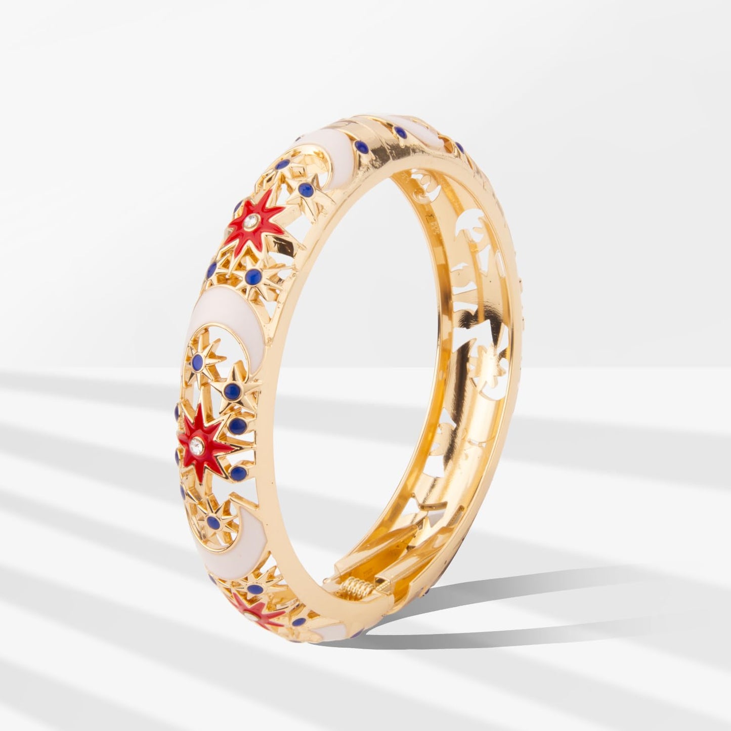 UJOY Colorful Cloisonne Bracelet Jewelry Enamel Moon Star Handcraft Gold Spring Hinge Birthday Vacation Party Gifts Womens Bangles 247146 White