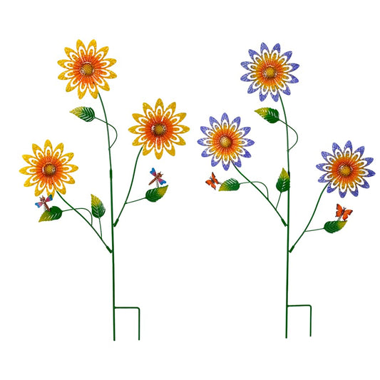 Venniy Garden Decor for Outside,2 Pack Metal Yard Art Sunflower Decorative Garden Stakes with Butterfly & Dragonfly for Spring Outdoor Lawn Backyard Porch Patio Decor