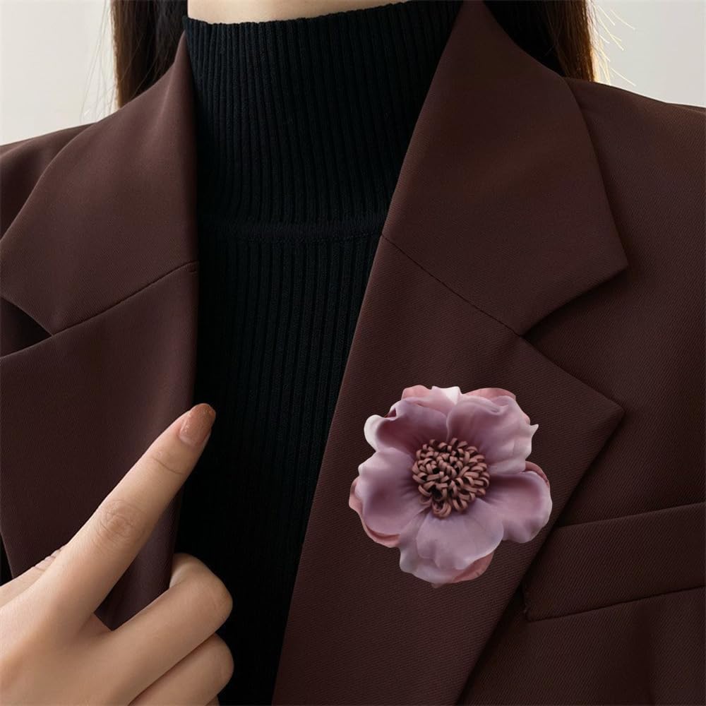Elegant Large Cloth Flower Brooches Big Camellia Flower Pin for Women Dainty Cloth Fabric Rose Brooches Dress Skirt Scarf Hat Pins Clothing Decoration Accessories (Purple)