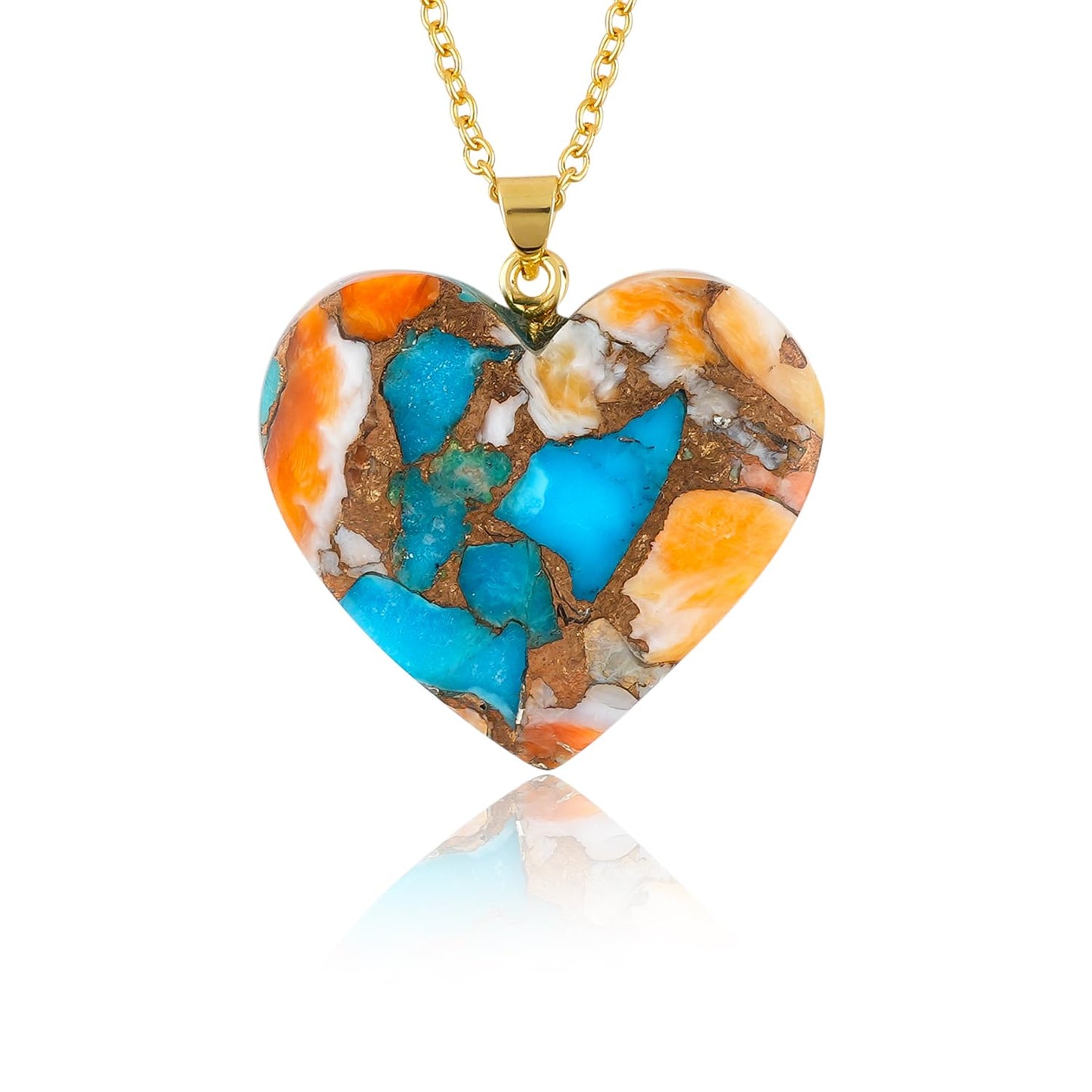 Yashee Natural Oyster Turquoise Heart Shape Crystals Pendant Necklace, Chakra Energy Healing Gemstone, Real Crystal, Top Grade, Beautiful Women Simple Jewelry, Dainty Gold Plated Jewelry 18 inch