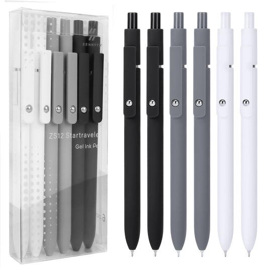FIOVER 5pcs Gel Pens Black Ink Medium Point 0.7mm Pens Smooth Writing High-End Series Cute Ballpoint for Journaling Note Taking, Office School Supplies Gifts for Women and Men