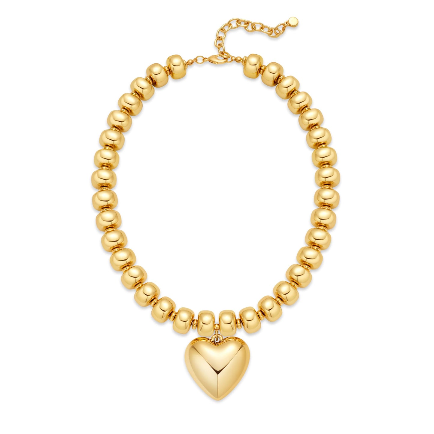 ENSKEFEN Gold Heart Pendant Beaded Necklace for Women Chunky Acrylic Gold Plated Bead Choker Necklace Adjustable Large Statement Necklace Fashion Boho Jewelry