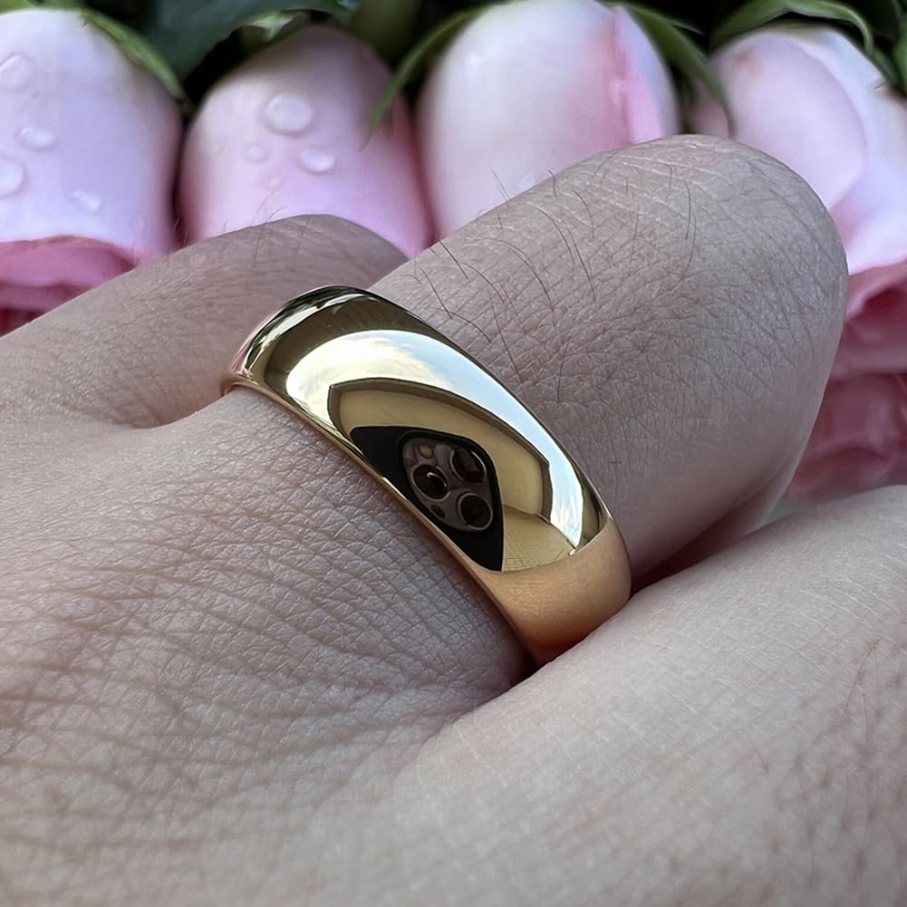 TUTISS 7mm Gold Tungsten Rings for Men Women Engagement Wedding Bands Domed Polished Comfort Fit Size 9
