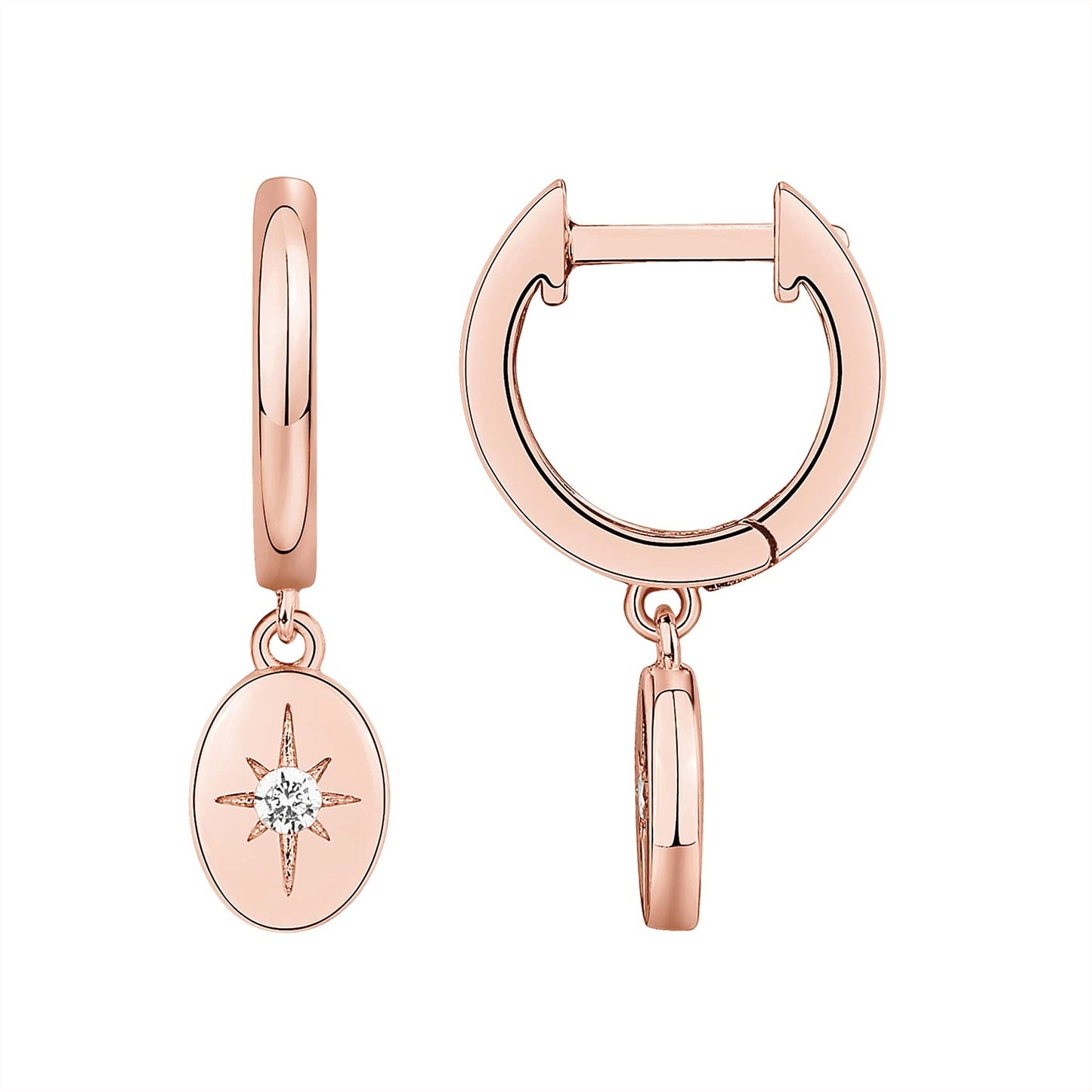 PAVOI 14K Rose Gold Plated 925 Sterling Silver Post Celestial Dangle Huggie Hoop Earrings For Women - Trendy Starbusrst Drop Hoop Earrings - Cubic Zirconia Small Hinged Huggies