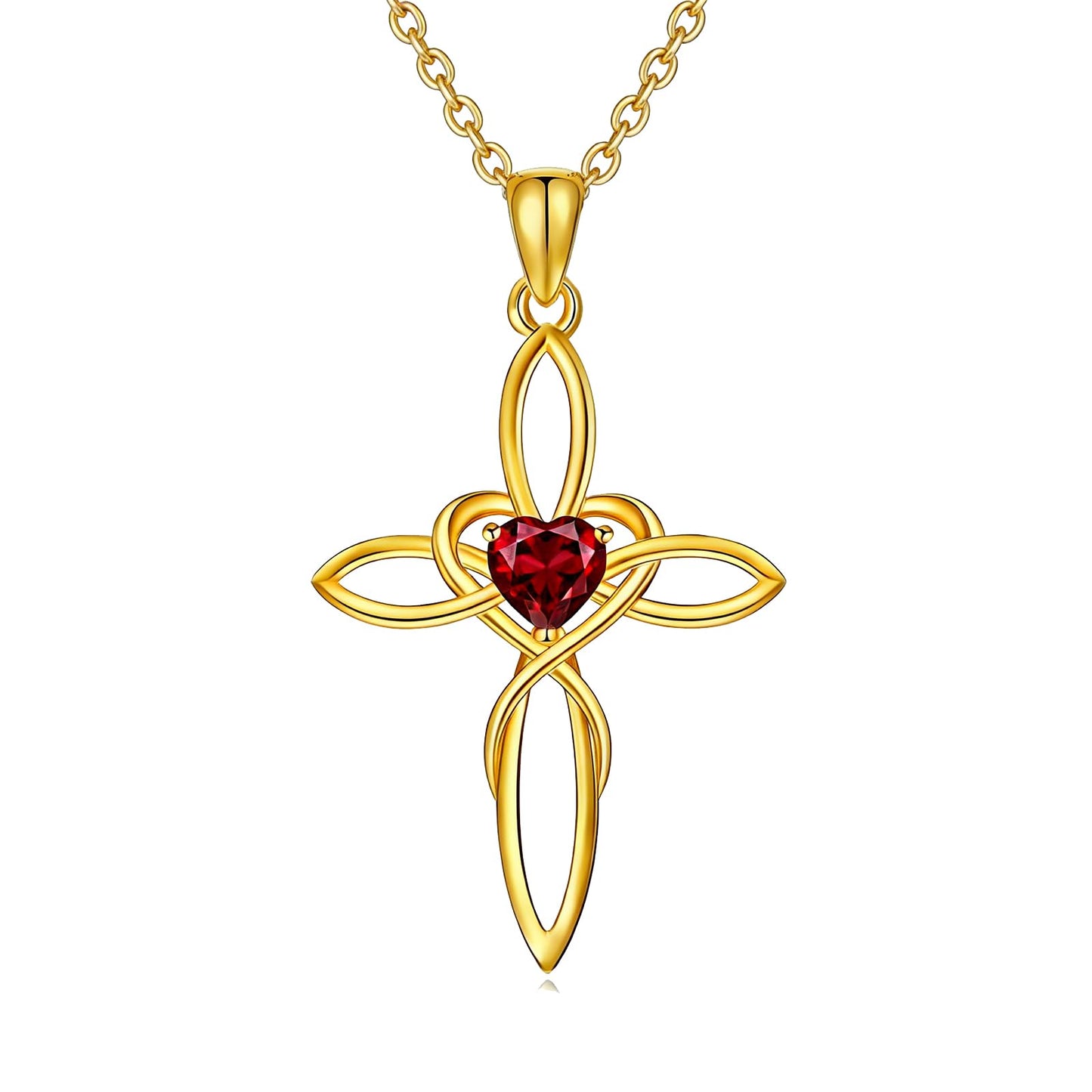 POIUY Celtic Knot Cross Birthstone Necklace for Women 14K Gold Dainty Irish Infinity Heart Pendant Cross Jewelry Anniversary Valentines Birthday Mothers Day Gifts for Mom Wife Her