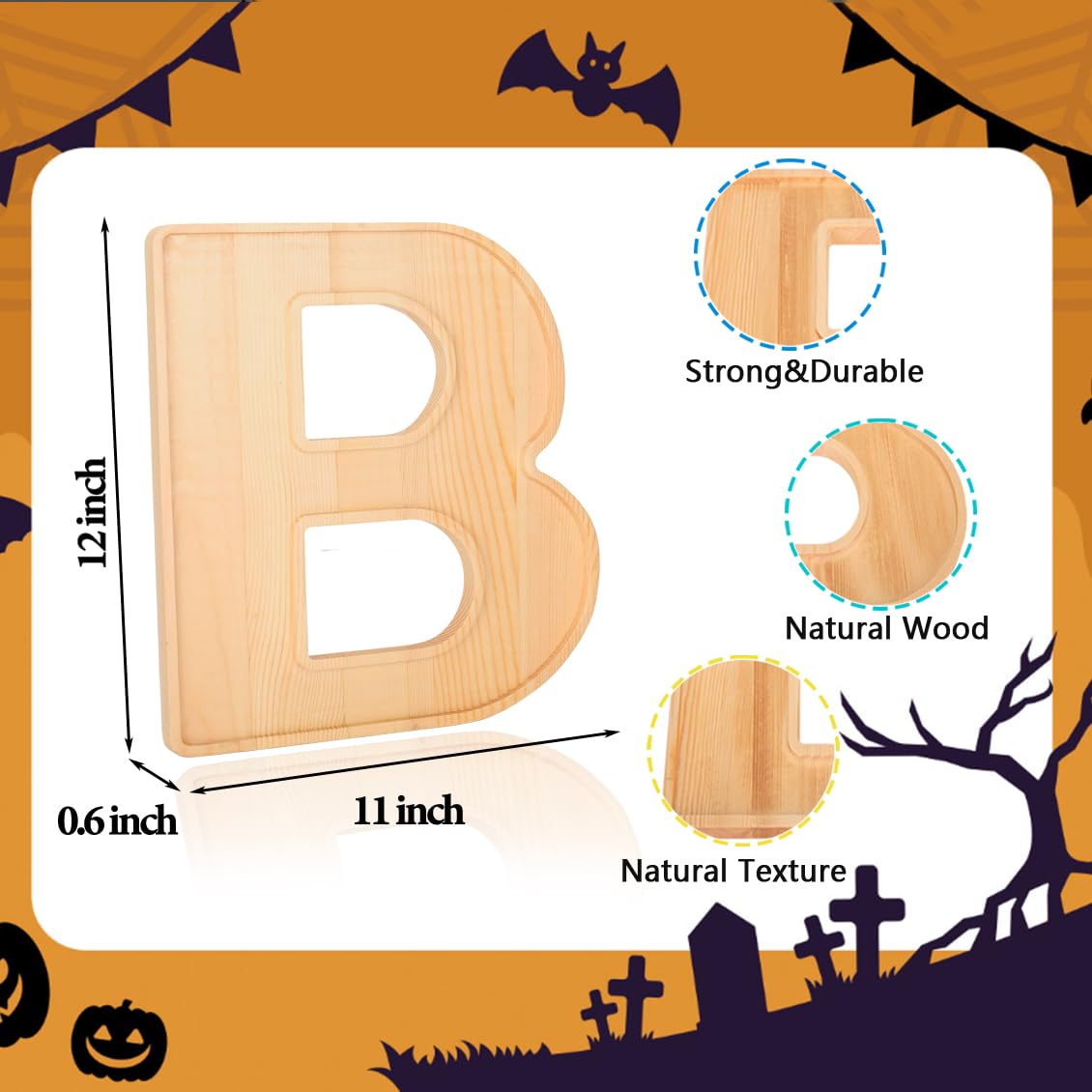 3pcs The Letters Boo Wooden Charcuterie Board, 12 Inch Larger Halloween Food Trays, Fillable The Letters Shaped Serving Platter for Snack Candy Cookie Dessert, Perfect for Halloween Party Decoration