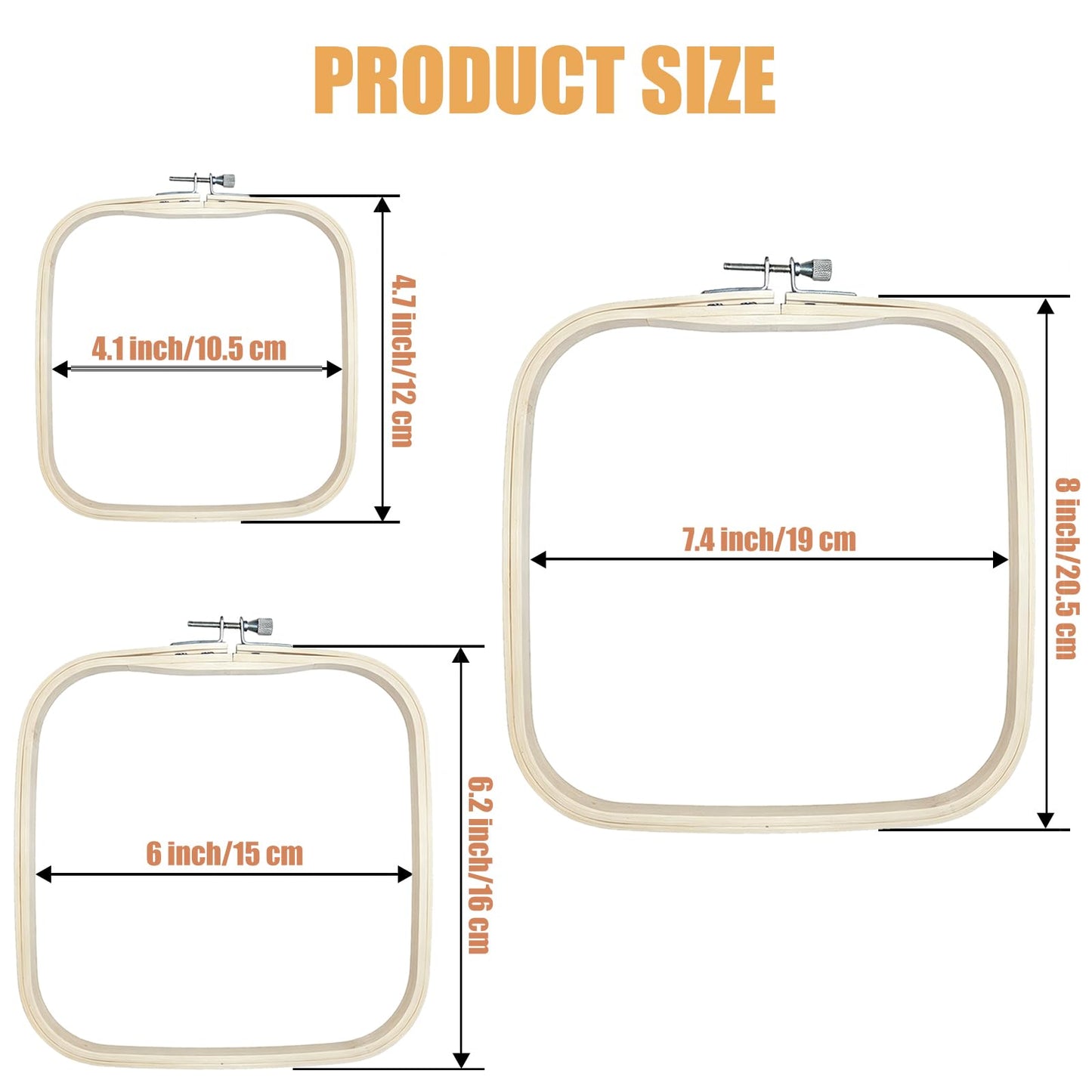 Yorwex 3 Pieces 3 Sizes Square Embroidery Hoops Adjustable Wooden Circle Cross Stitch Hoop Ring for DIY Embroidery Craft Art Craft Handy Sewing and Christmas Ornaments