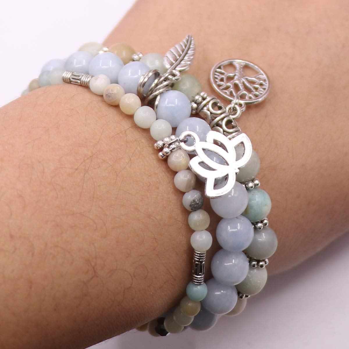 UEUC Tree of Life Yoga Healing Stone Bracelets,Multilayer Lotus Chakra Stone Reiki Bracelet Sets,Anxiety Crystal Natural Stone,for Women Stress Relief