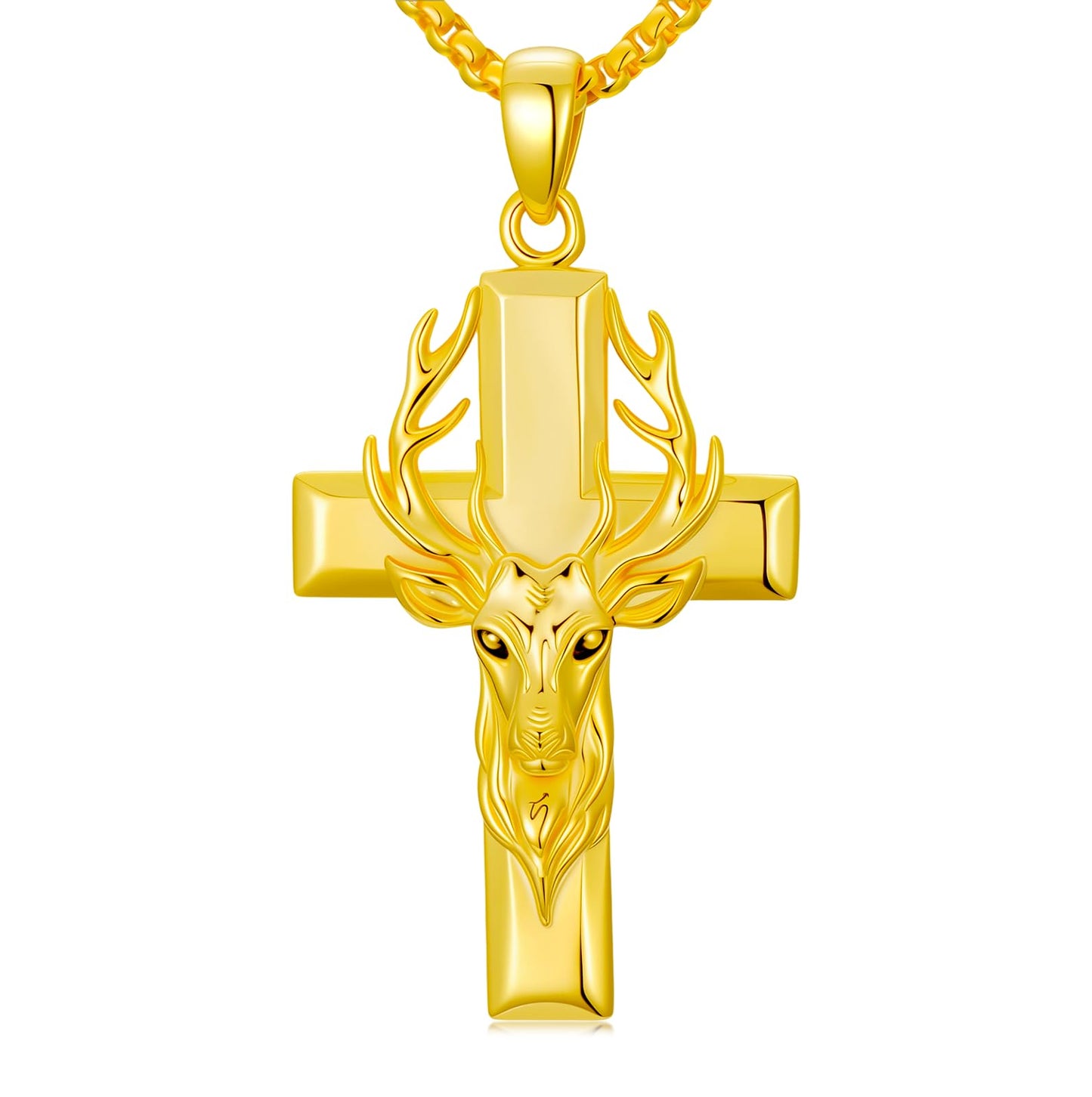 YEESIA Cross Necklace for Men Women, 925 Sterling Silver Gold Deer Cross Pendant Necklace, Christian Jewelry for Men Women