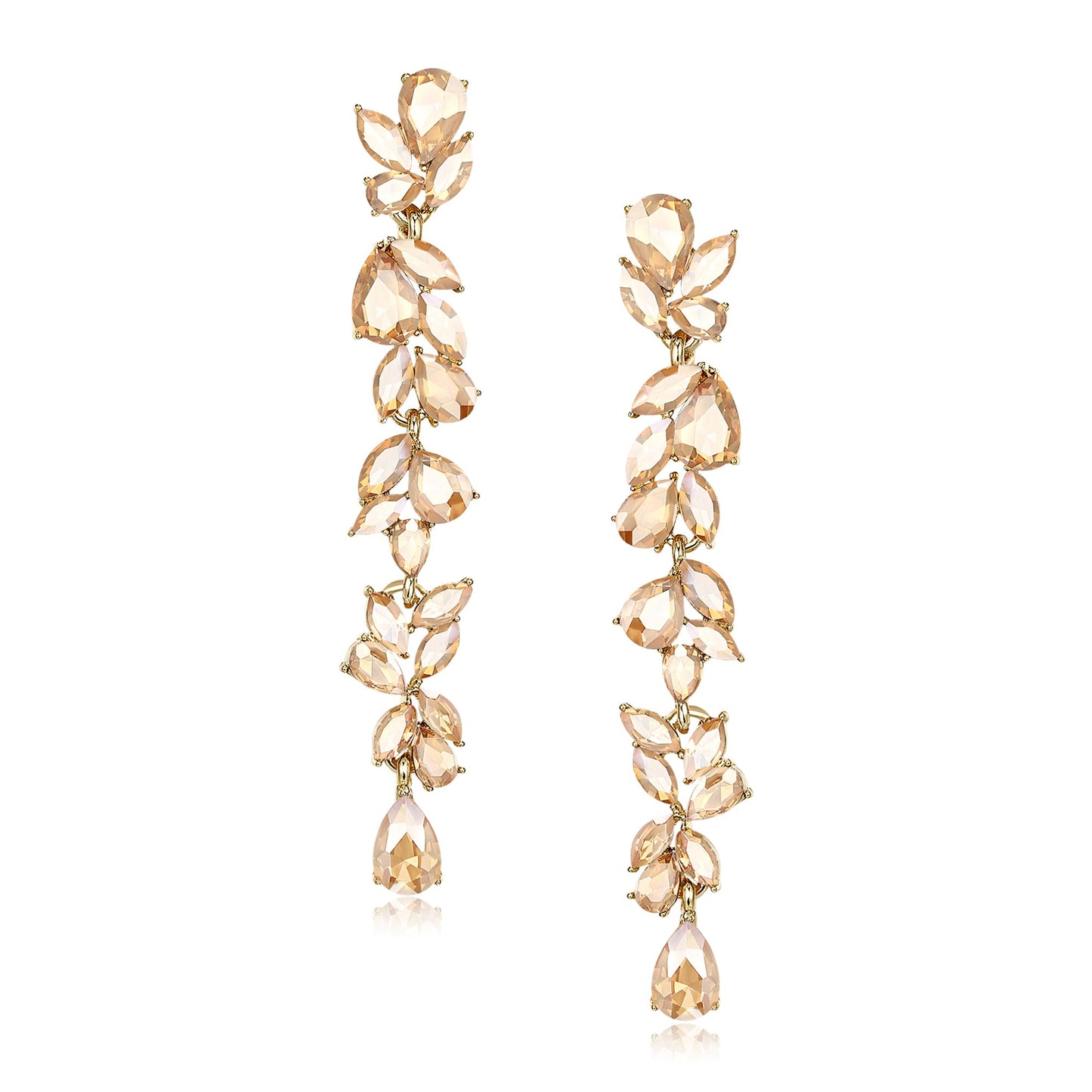 EVER FAITH Banquet Rhinestone Crystal Chandelier Dangle Earring for Women Brides, Art Deco Marquise Teardrop Bridal Long Drop Earrings for Prom Champagne