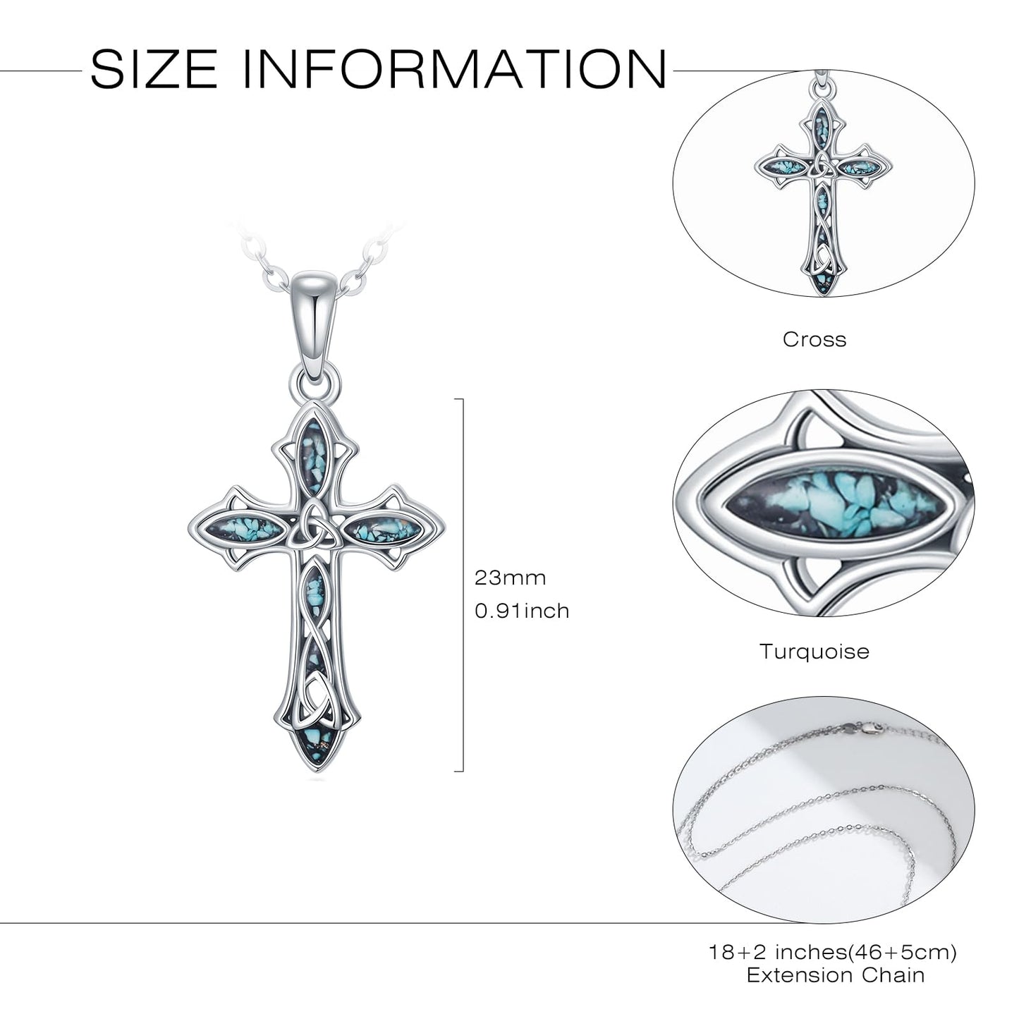 MOPOPOK Cross Necklace for Women S925 Sterling Silver Turquoise Cross Celtic Knot Pendant Necklace Protection Jewelry Gifts for Mom Wife Birthday Graduation Anniversary