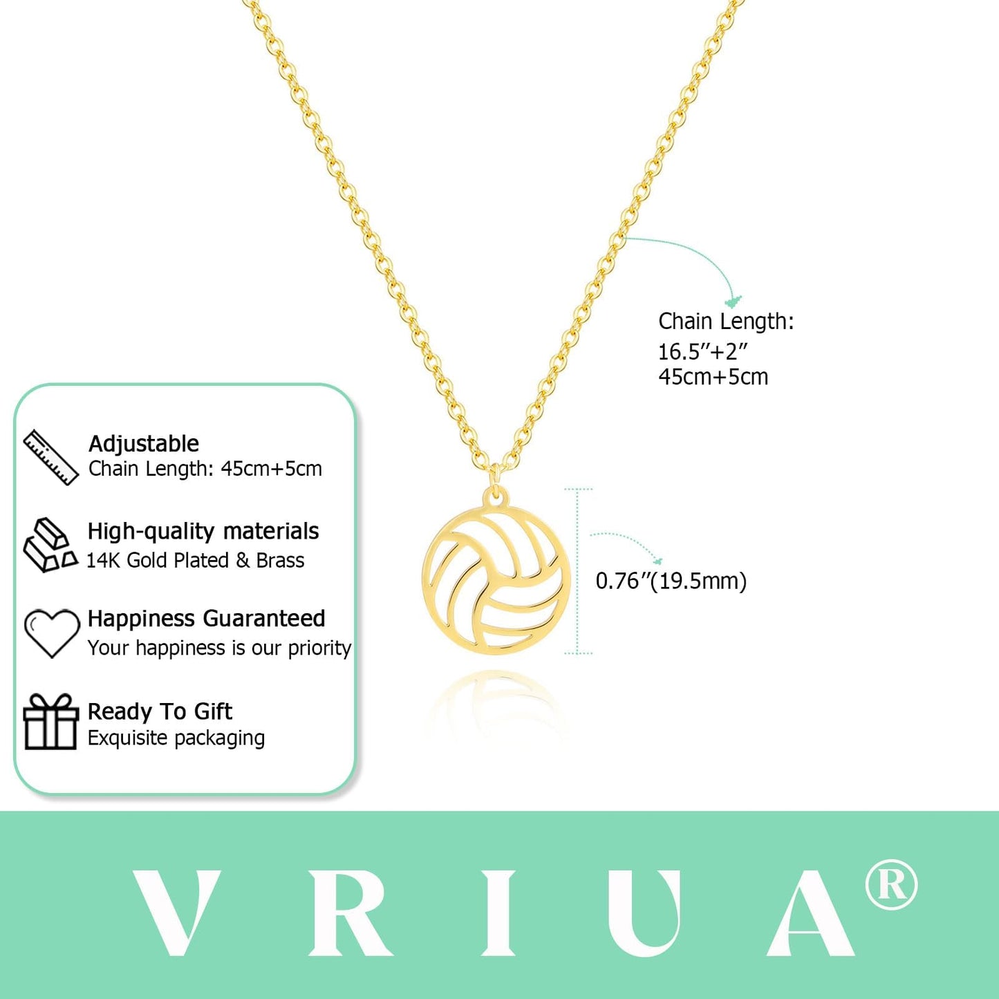 VRIUA Volleyball Necklace - 14K Gold Plated Dainty Volleyball Necklace for Women - Trendy Gold Pendant Necklaces Simple Everyday Trendy Jewelry