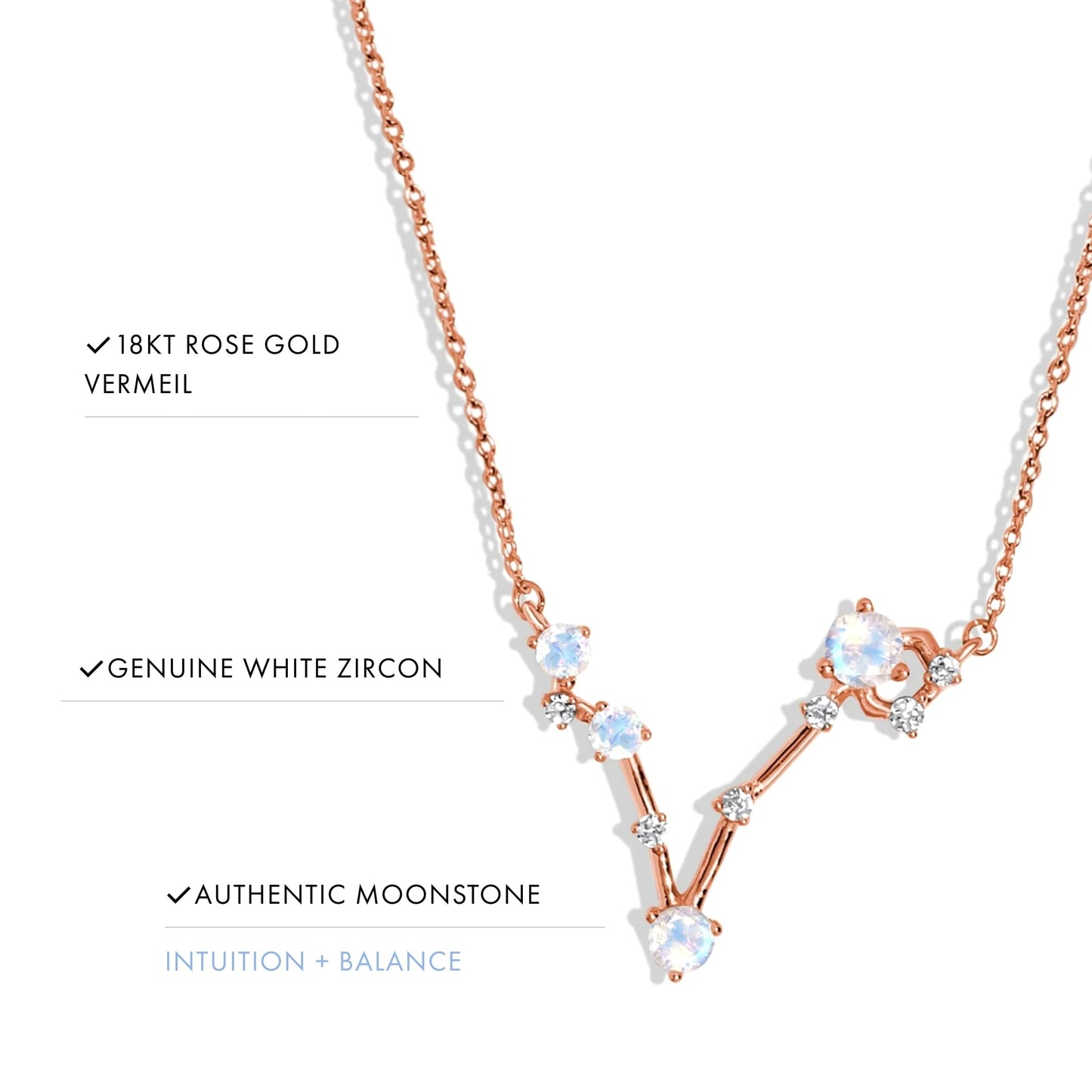 Moon Magic Moonstone Necklace - Pisces Zodiac Constellation / 925 Sterling Silver - 18k Rose Gold - Yellow Gold Rainbow Moonstone Necklaces for Women/Authentic Rainbow Crystal Jewelry