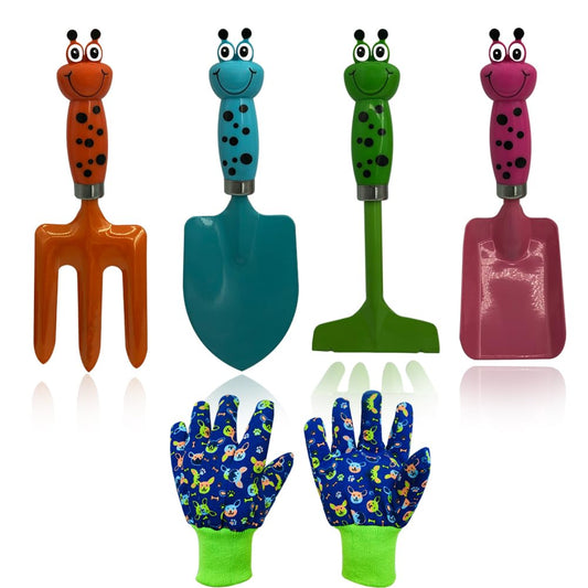 TAOYIO Kids Gardening Tools Gloves Set: 4 Cute Shovel Spade for Kid Garden Work with 1 Toddler Gloves for Teen Boy Girls