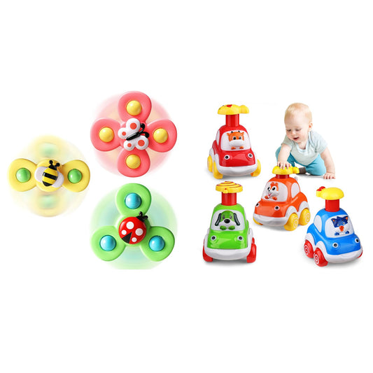 ALASOU 3 PCS Suction Cup Rotating Toys and 4 PCS Animal Car Toys for Infant and Toddlers