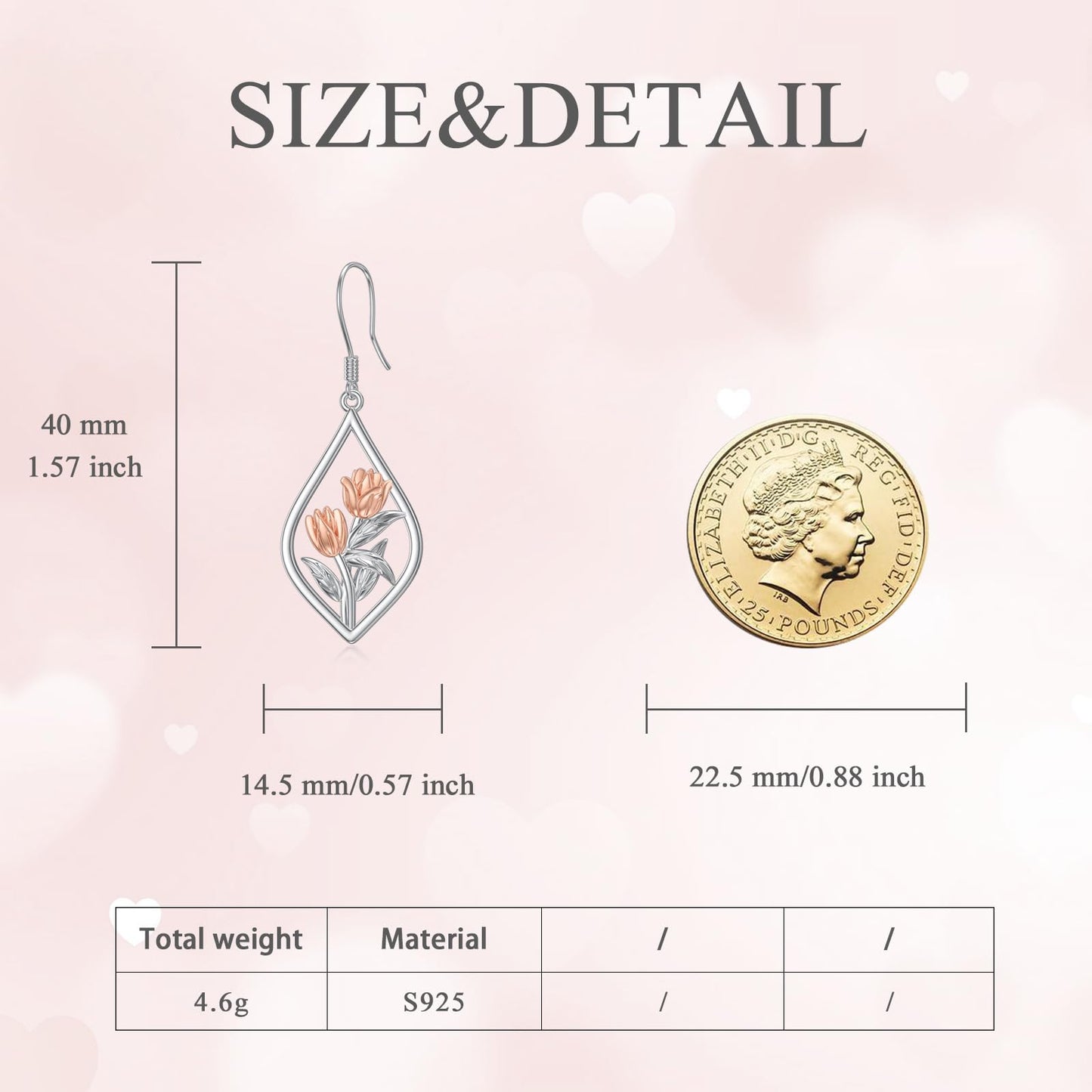 Tulip Earrings Sterling Silver Tulip Flower Floral Dangle Dangling Drop Charm Earrings Tulip Jewelry Gifts for Women