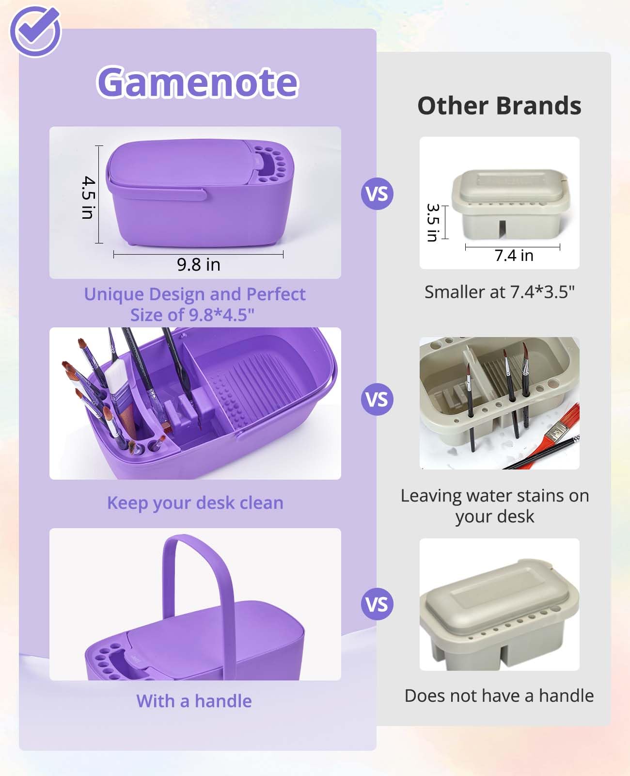 GAMENOTE Paint Brush Cleaner - Paint Brush Holder with Palette and Handle,Rinser for Acrylic, Watercolor, and Water-Based Paints, Painting Art Supply Storage Organizer (purple)