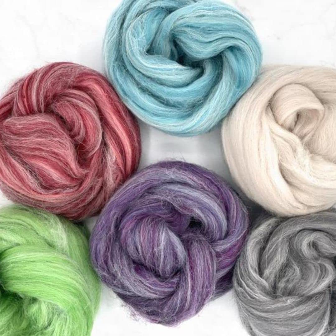 Revolution Fibers Cascade Range Wool Roving Variety Pack | 6 Super Soft, Luxurious Blended Colors of Merino & Alpaca Fiber | Perfect for 3D Needle Felting, Wet Felting & Spinning