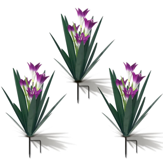 Homight Metal Agave Plant Outdoor Decoration Lily Mexican Yard Art Garden Gift Home Decor Hand Painted Metal Agave Garden Yard Statue, Outdoor Lawn Ornaments(3 Big Purple Lilies)