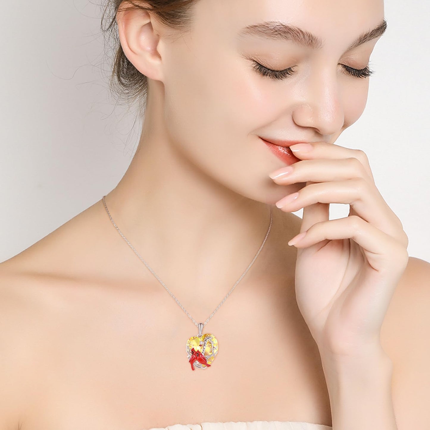 AENEAS Cardinal Heart Necklace Pendant Sterling Silver Cardinal Jewelry Red Bird Memorial Gifts for Mom Her Birthday