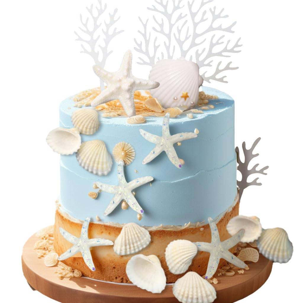 Shells Cake Decor Under the Sea Ocean Birthday Cake Decorations Sea Ocean Party Favor Supplies for Sea Ocean Theme Baby Shower Birthday Party