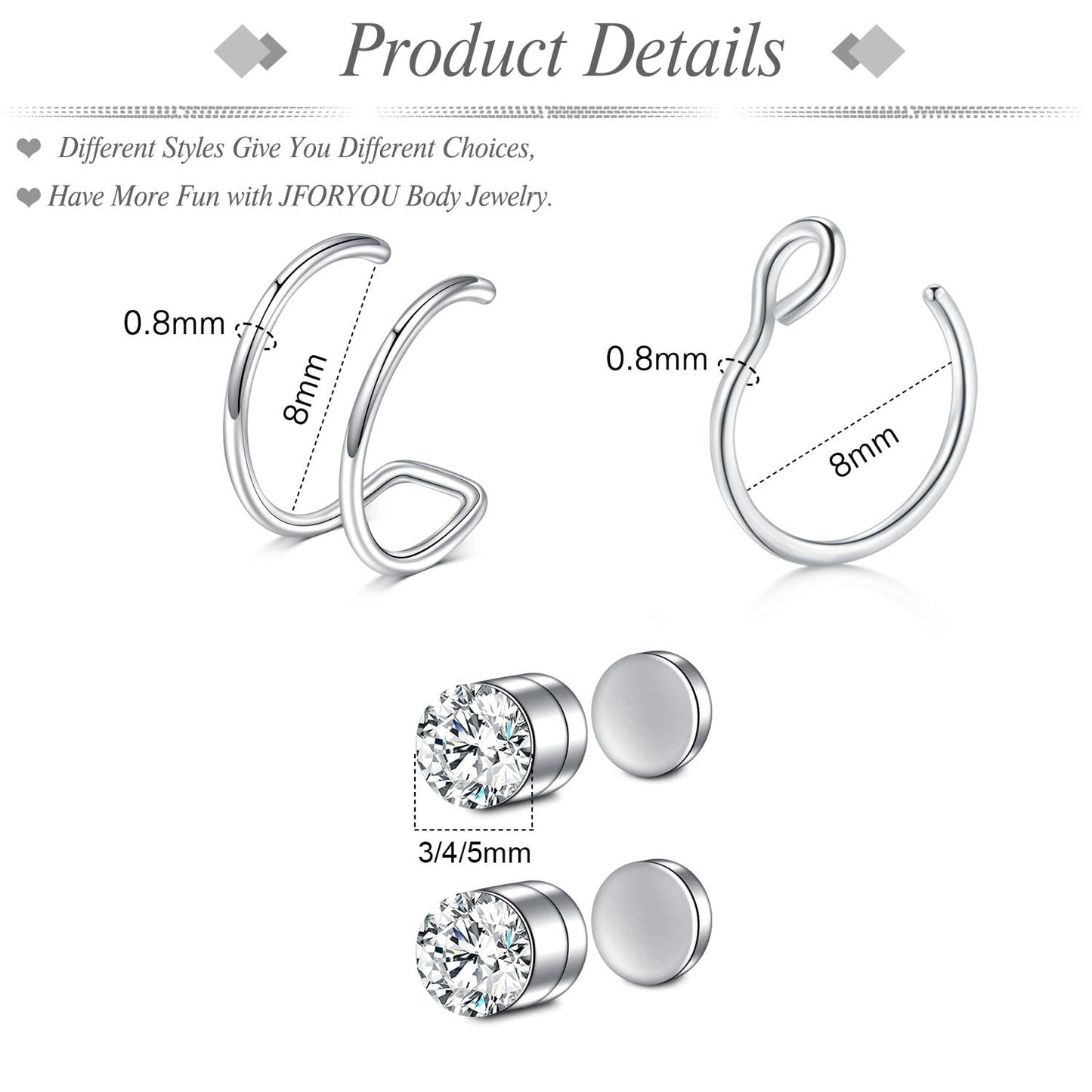 JFORYOU FORYOU Fake Nose Ring Fake Nose Piercing Fake Nose Rings for Women Fake Nose Ring Hoop Faux Nose Piercing Clip on No Pierced Non Piercing Faux Body Piercing Jewelry for Women Men