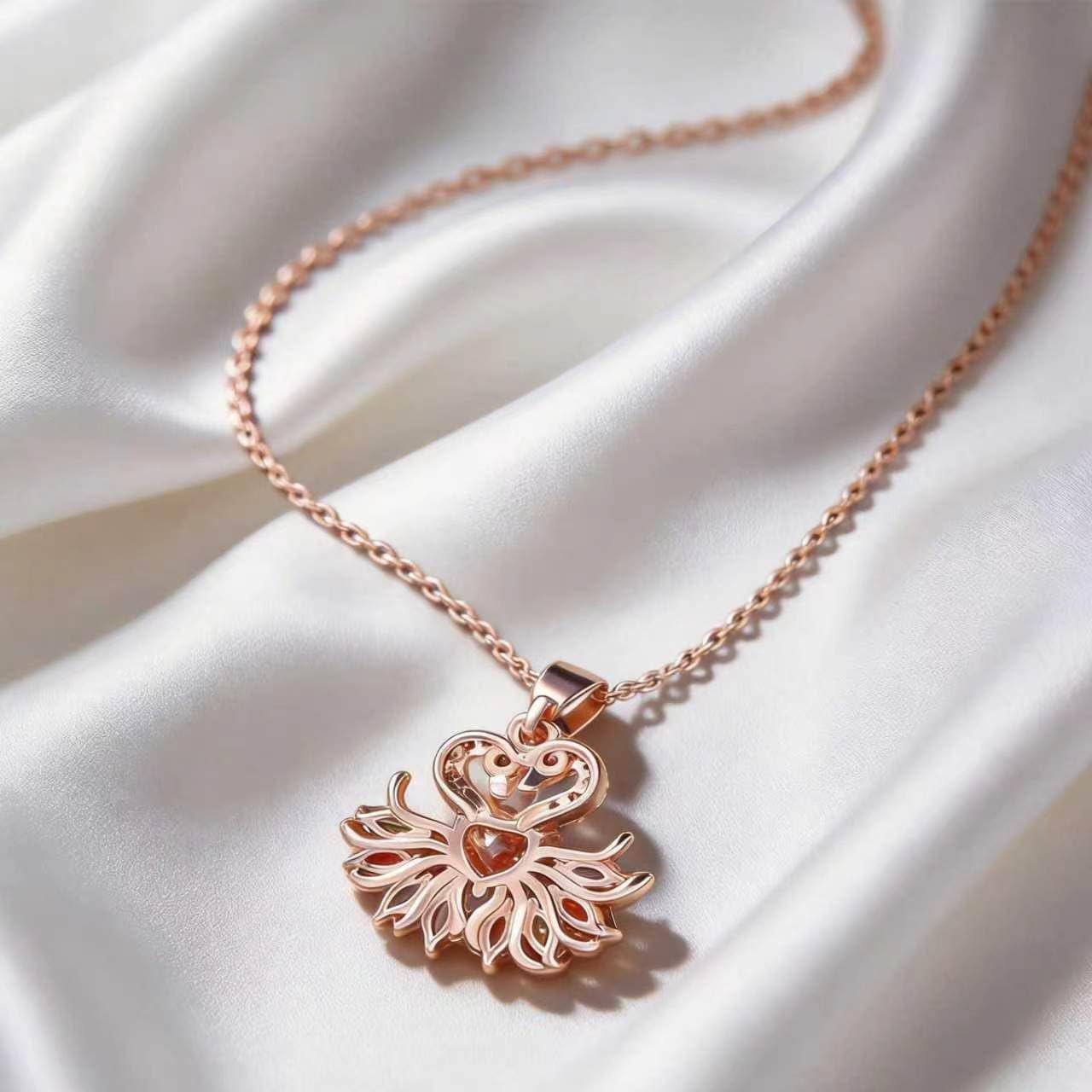 Kim Carrey Italian Elegant Rose Gold Necklace for Ladies | 18K Rose Gold Plated Necklace Pendant for Women | Gemstone necklace, Gift for Daughter, Wife, Mom, Her Jewelry (Colorful Swan)