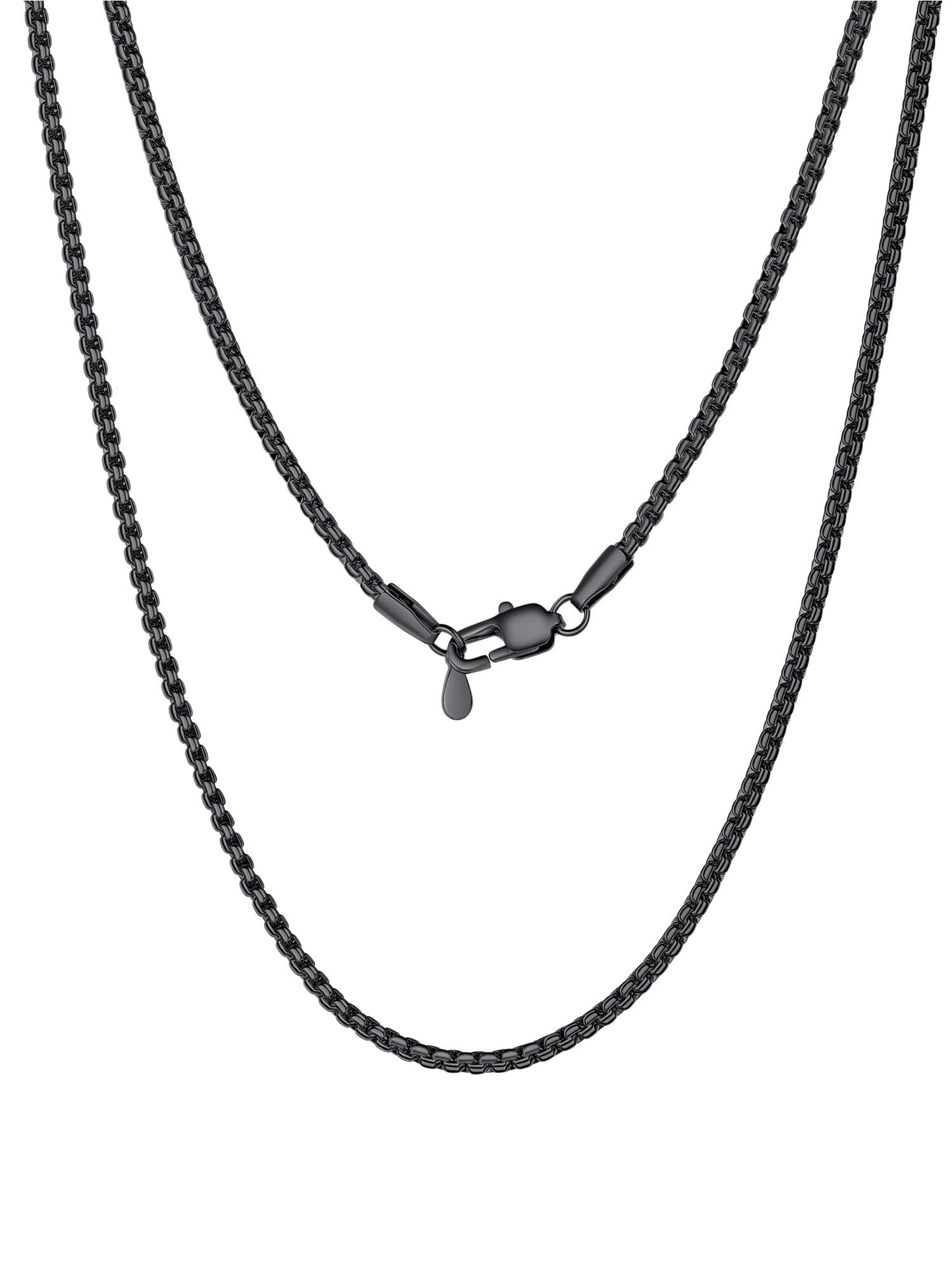 PROSTEEL Black Necklace for Men 2mm Thin Chain No Tarnish Layered Long Necklace 28inch
