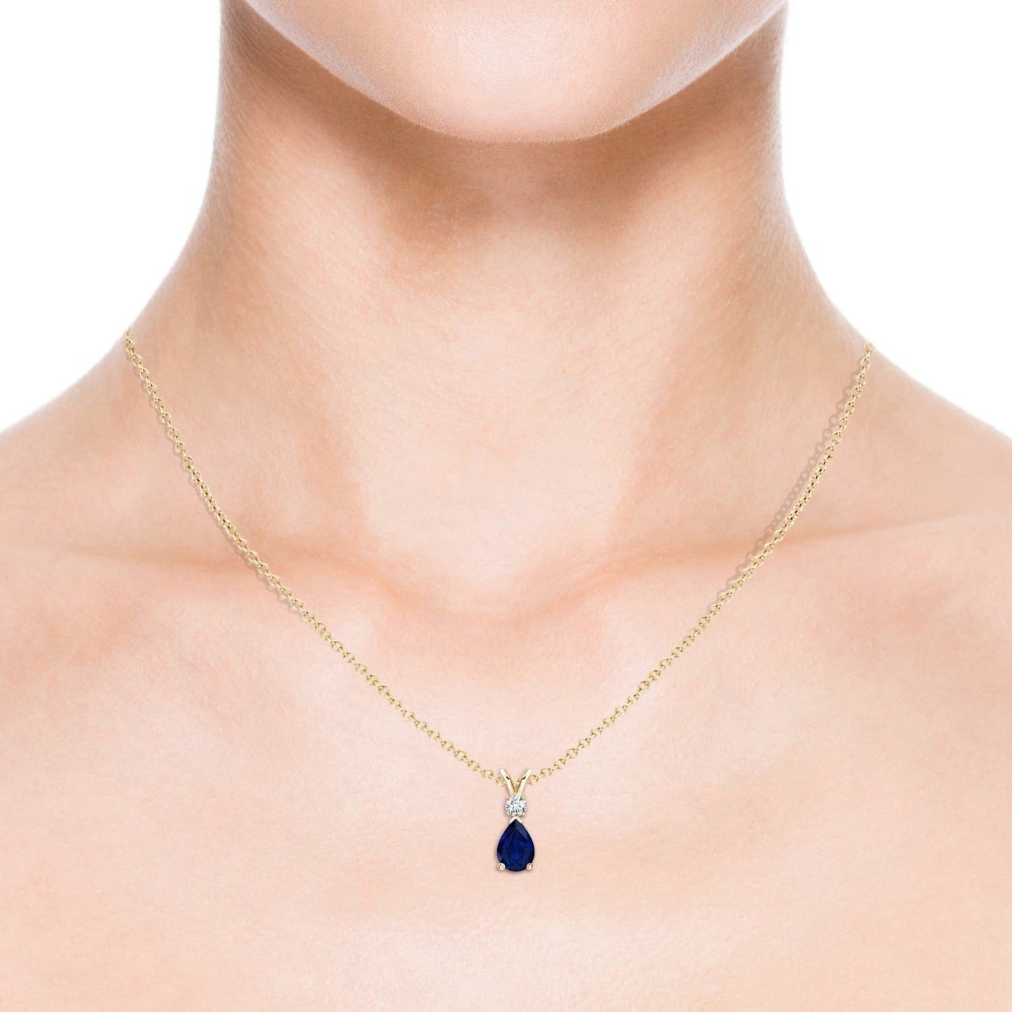 Angara Natural Blue Sapphire Solitaire Pendant for Women | 0.4 ct Pear Shape Blue Sapphire Diamond Solitaire Pendant Necklace in Yellow Gold | September Birthday, Gemstone Jewelry Gift | AA | 6x4mm