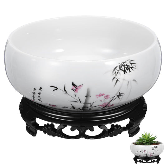 YARNOW Ceramic Lotus Bowl Planter with Stand - 6.9 Inch Water Lily Bowl for Home Office Garden Decor, No-Drainage Hole