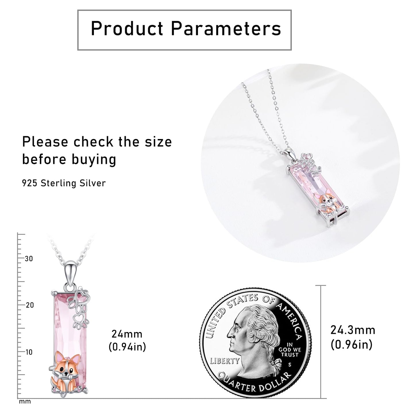 AENEAS Corgi Necklace for Women 925 Sterling Silver Pink Crystal Pendant Cute Puppy Paw Jewelry Gifts for Her Wife