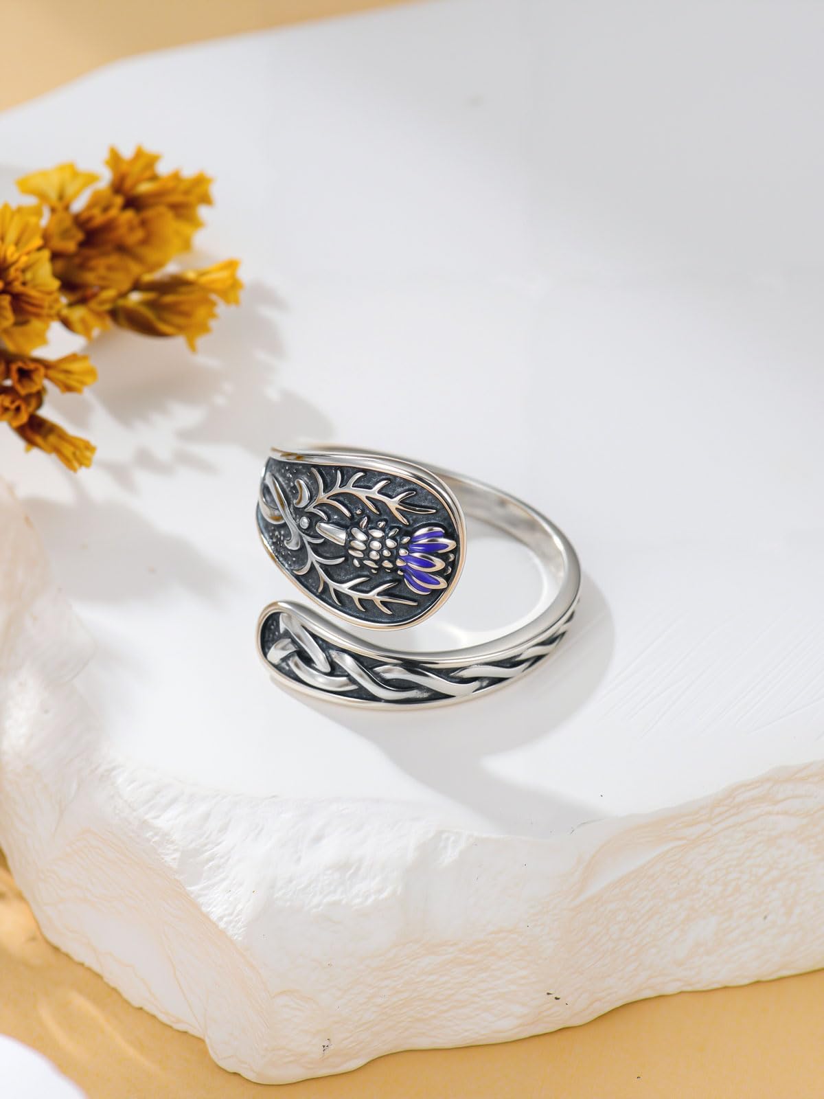 Midari Scottish Thistle Spoon Rings for Women 925 Sterling Silver Adjustable Celtic Knot Rings Open Spoon Thumb Rings Scottish Thistle Irish Jewelry for Women Men Birthday Gifts