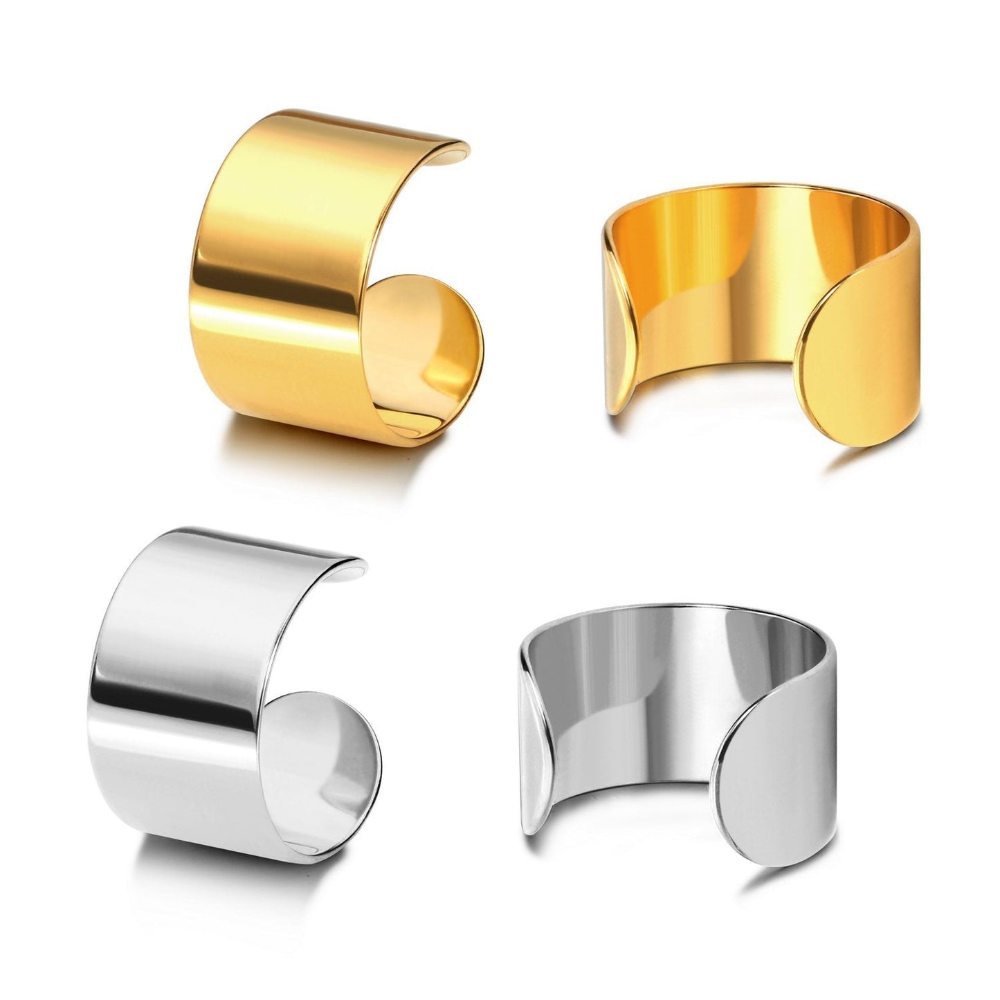 JewelrieShop Earcuffs Stainless Steel Ear Cuffs Helix Cartilage Clip on Wrap Punk Earrings for Women Men Non Piercing Adjustable 2 pairs