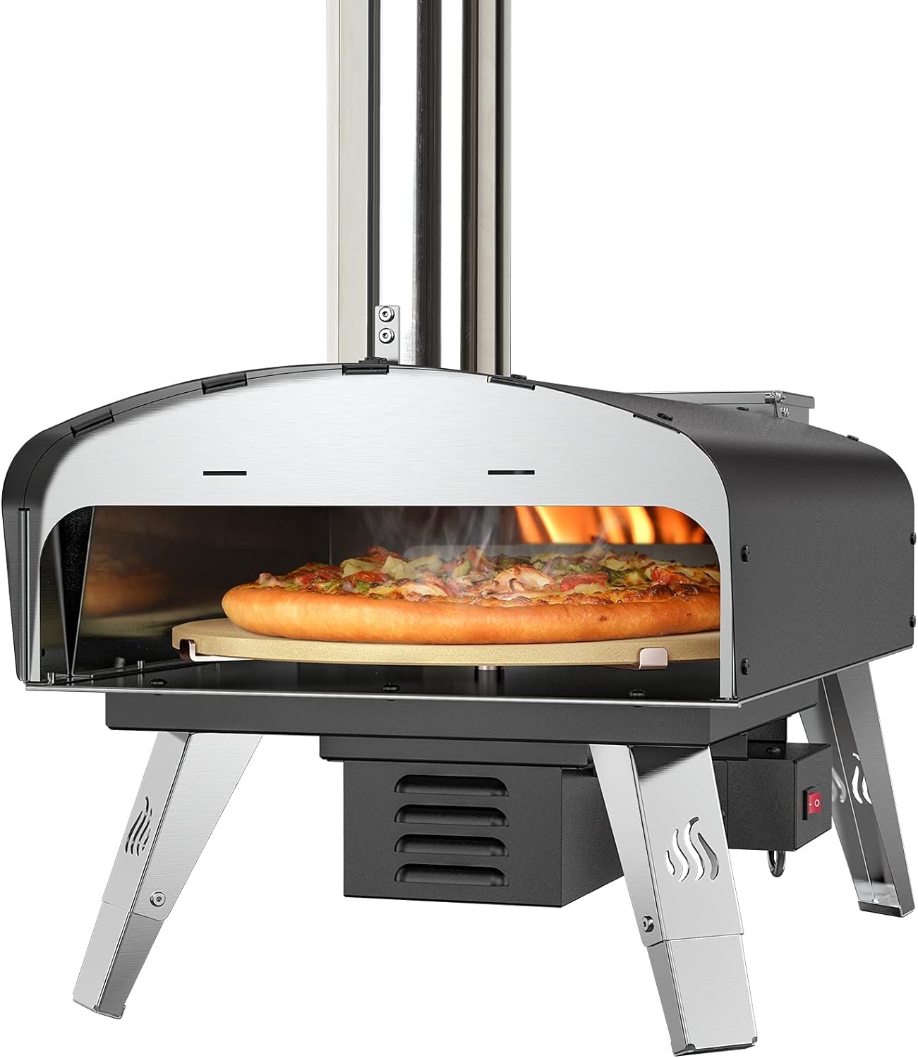 Mimiuo Outdoor Pizza Oven Wood Pellet Fired Pizza Stove with Automatic Rotating System, Pizza Stone, Pizza Peel and Carry Bag (Tisserie W-Oven Series) - Global Patent