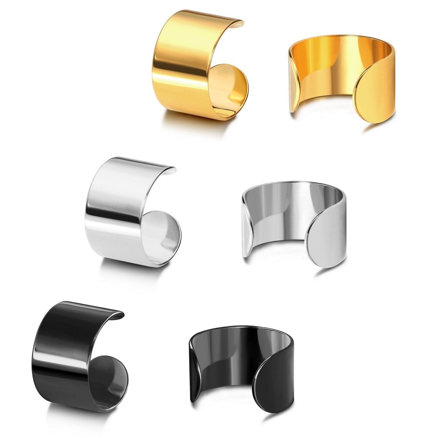 JewelrieShop Earcuffs Stainless Steel Ear Cuffs Helix Cartilage Clip on Wrap Punk Earrings for Women Men Non Piercing Adjustable 3 pairs