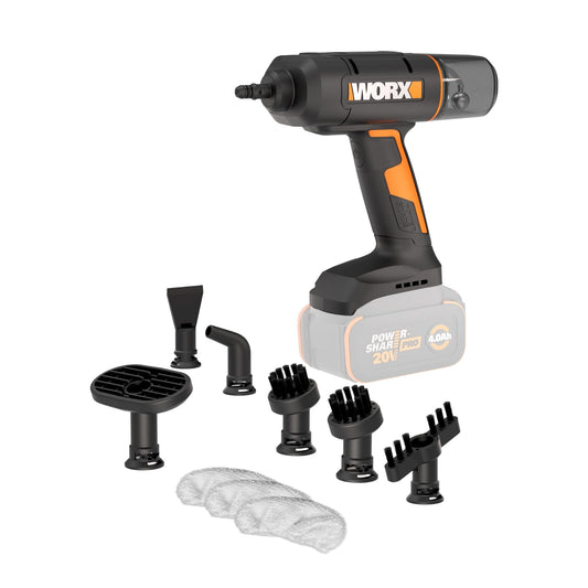 Worx 20V SteamStorm Cordless Handheld Steam Cleaner w/Accessories, Steamer for Cleaning 220°F 8-Second Preheat, Lightweight Portable Steamer for Home Car – Tool Only