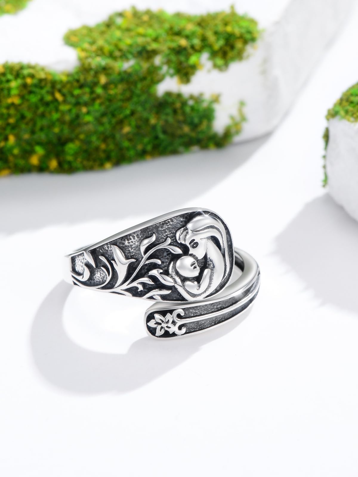Midari Mother Daughter Rings 925 Sterling Silver Adjustable Mother Spoon Rings for Women Mama Ring Vintage Mother Daughter Jewelry Gift for Mom Daughter