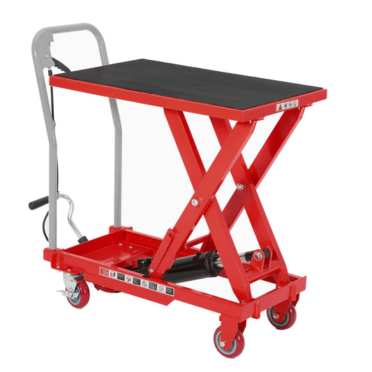 Heavy Duty Hydraulic Lift Table Cart 1100LB Capacity, Single Scissor Lift Table with 32'' Lifting Height, Non-Slip Platform & Locking Wheels for Garage, Warehouse, Workshop, Red
