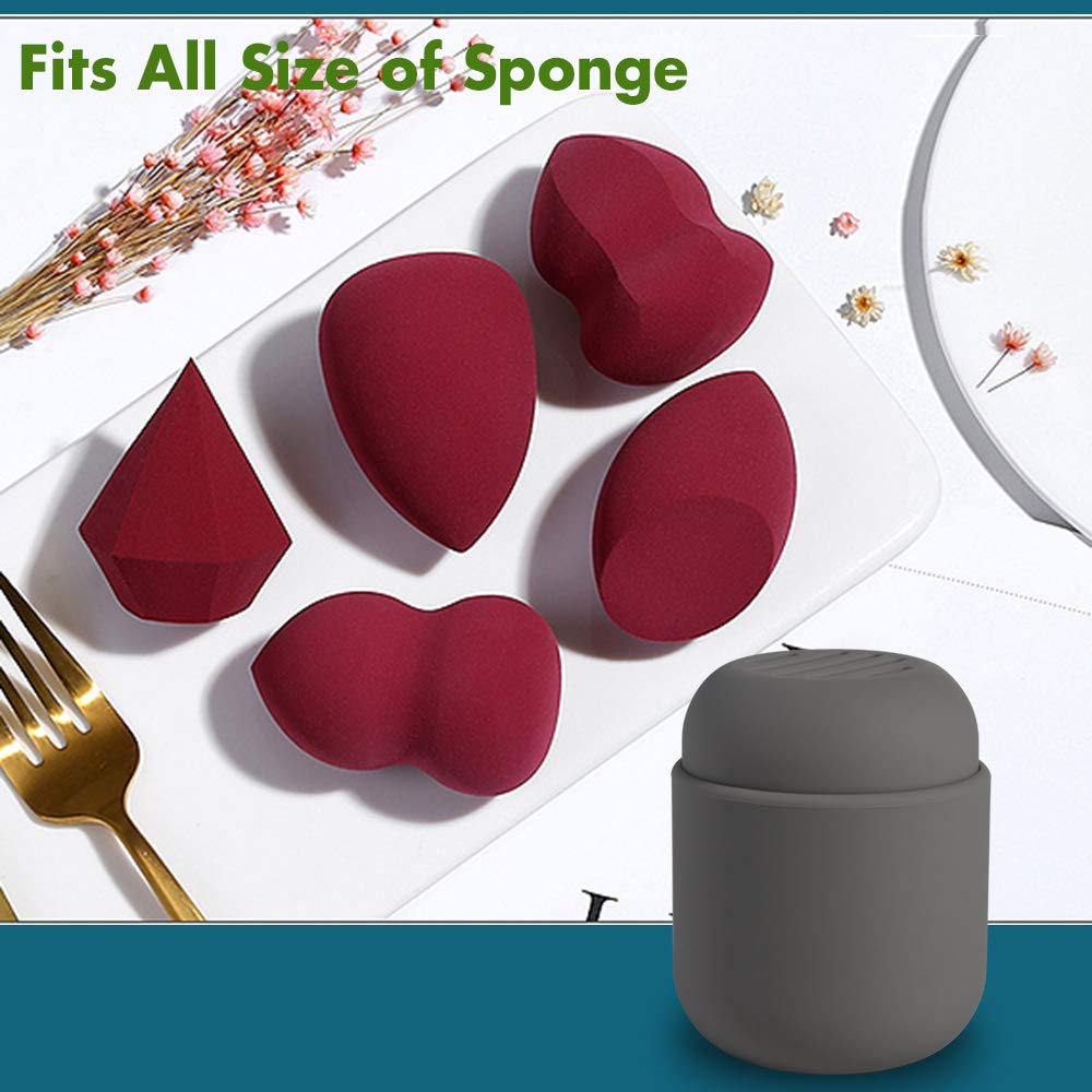 BEZOX Makeup Sponge Holder, Silicone Beauty Sponge Case with Double-Sided Vent Design for Quick Drying, Compact Travel Essentials Make Up Blender Container (BLENDER NOT INCLUDED) - Grey
